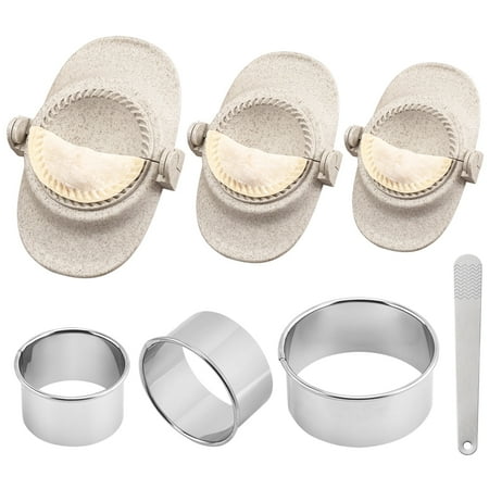 Qoosea Dumpling Maker Set, Empanada Maker Press with Dough Cutter, Dumpling Mold Set for Pierogi, Pastelitos, Calzone, Turnovers, Chinese Dumpling 3 Sizes-Beige