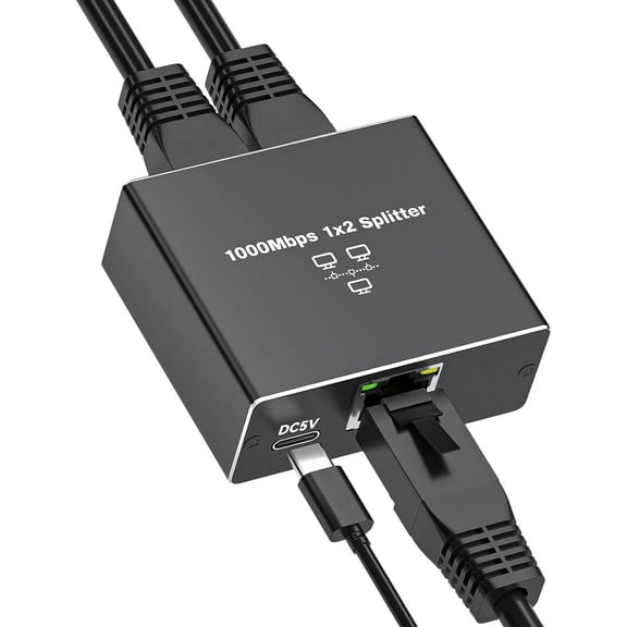 Qoosea Ethernet Splitter 1 to 2 High Speed 1000Mbps, Gigabit Ethernet Splitter, Network Tap with USB Power Cord, RJ45 Splitter for Cat5/5e/6/7/8 Cable[2 Devices Simultaneously Networking]