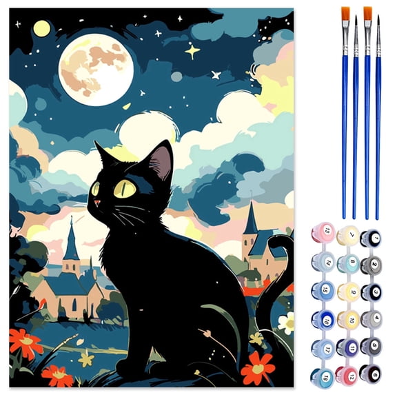 Qoosea Paint by Numbers for Adults, Cat Paint by Numbers Kit Beginners DIY Art Crafts with Frame, Paint Brushes, Acrylic Paint Set, Home Wall Decor