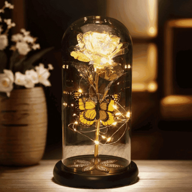 Qoosea Glass Rose Artificial Flowers with LED Lights Eternal Rose with ...