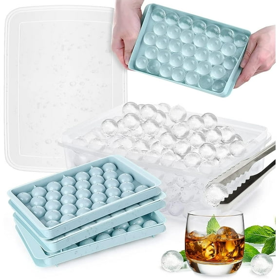 Qoosea Ice Cube Tray with Lid and Bin 3 Pack Round Ice Cube Molds with Tongs & Scoop Making 1in X 99PCS Small Ice Balls BPA-Free Ice Cube Mold for Freezer