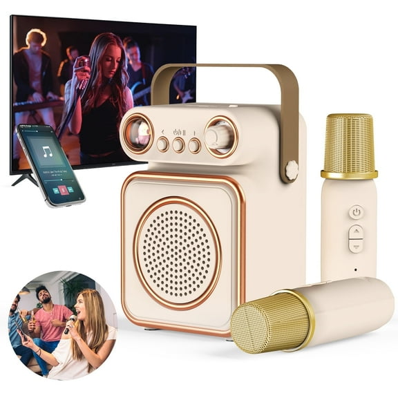 Qoosea Karaoke Machine for Kids with 2 Wireless Microphones, Portable Bluetooth Speaker, Mini Karaoke Machine, Gifts for Birthday Christmas
