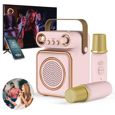 Qoosea Karaoke Machine for Kids Adults, Portable Bluetooth Mini Karaoke Microphone Singing Speaker with 2 Wireless Mic for Birthday, Family,Home Party (Pink)