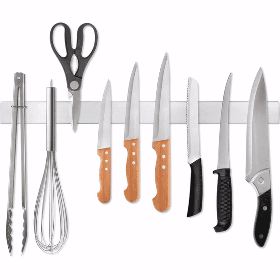 Qoosea 16 in Silver stainless steel magnetic knife holder strip for wall mounted kitchen tools