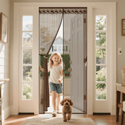 Qoosea Magnetic Screen Door with Heavy Duty Magnets, Self Sealing Mesh Screen Curtain with Hooks, Full Frame Hands Free Magnetic Door Screen Closure Fit Door Size 39 x 83 IncnBrown