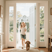 Qoosea Magnetic Screen Door with Heavy Duty Magnets, Self Sealing Mesh Screen Curtain with Hooks, Full Frame Hands Free Magnetic Door Screen Closure Fit Door Size 39 x 83 IncnWhite