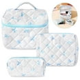 thumbnail image 1 of Qoosea Makeup Bag, Large Quilted Makeup Bag Set, Cosmetic Bag for Women Girls, Cute Cotton Bow Pattern Travel Toiletry Organizer Bag 3 Set, 1 of 9