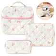 thumbnail image 1 of Qoosea Makeup Bag, Large Quilted Makeup Bag Set, Cosmetic Bag for Women Girls, Cute Cotton Bow Pattern Travel Toiletry Organizer Bag 3 Set, 1 of 9
