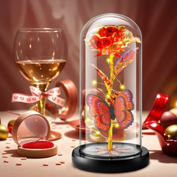 Qoosea Mothers Day Gifts, Artificial Flowers Eternal Red Rose Butterfly Led Lights, Birthday Gifts for Women Valentines Day Decorations Room Decor