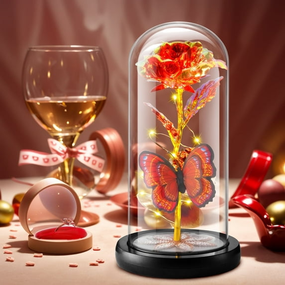 Qoosea Mothers Day Gifts, Artificial Flowers Eternal Red Rose Butterfly Led Lights, Birthday Gifts for Women Valentines Day Decorations Room Decor