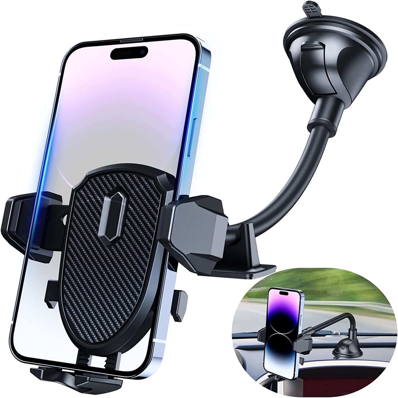 Qoosea Phone Holder Car Mount with 11 inch Gooseneck Long Arm, Car
