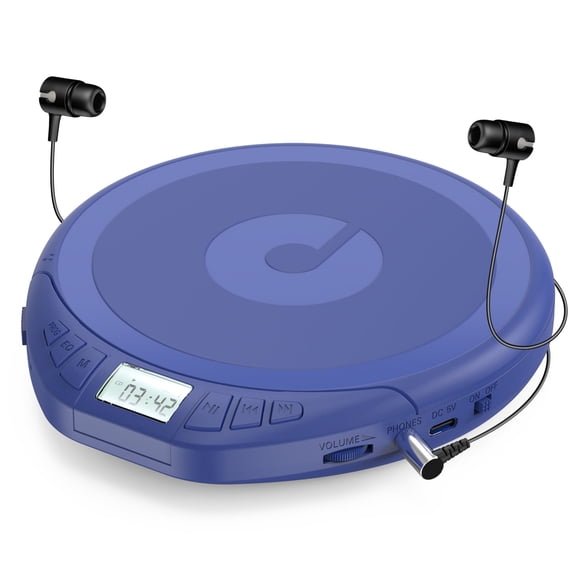 Qoosea Portable CD Player with Earphones Anti-Skip LCD Display Personal Disman Disc Player for Car & Sports Supports MP3 WMA PROG & Memory Function
