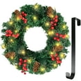 thumbnail image 1 of Qoosea Pre-Lit Battery Powered Christmas Wreath Artificial Pre-Decorated Holiday Accent, White Lights, Decorated with Pine Cones, Berry Clusters, Frosted Branches, Christmas Collection, 1 of 6