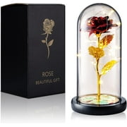 Qoosea Rose Flower Gifts for Women, Room Decor Forever Rose in Plastic Dome Romantic Gifts for Her Christmas Anniversary Valentine's Day Mother's Day Birthday Home Decor Red