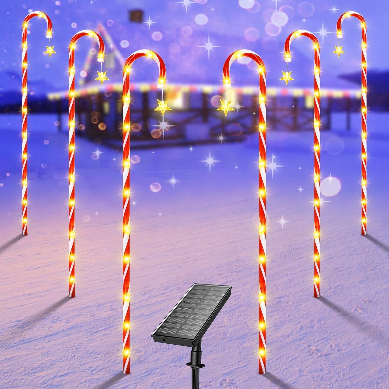 Qoosea Solar Christmas Candy Cane Lights, 4 ft 6 pack Pathway Stake Lights Outdoor with 8 Modes, 78 Led Outside Waterproof Solar Christmas Lights, Xmas Decor for Yard Garden