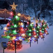 Qoosea 4 pack Solar Christmas Trees with Lights, 1000mA Solar Powered Waterproof 2.46FT Outdoor Xmas Tree Stake with 100 LEDs and 8 Modes for Unique Outdoor Yard Pathway Garden Grave Decorations