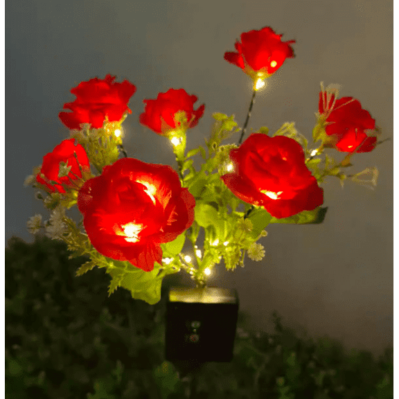 Qoosea Solar Flowers Outdoor Lights, 7 Heads Rose Solar Garden Lights Waterproof, Solar Lights Outdoor for Yard Patio Lawn Garden Decor, 2 Pack Red