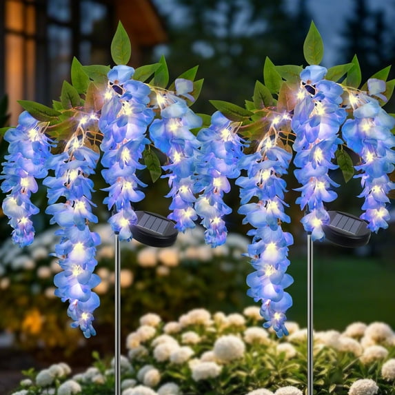 Qoosea Solar Flowers Lights Outdoor Decorations, Garden Light Waterproof for Outside Yard Decor Led Plant Lamp Patio Lawn Grave Backyard Pathway Decorative 2 pack Blue