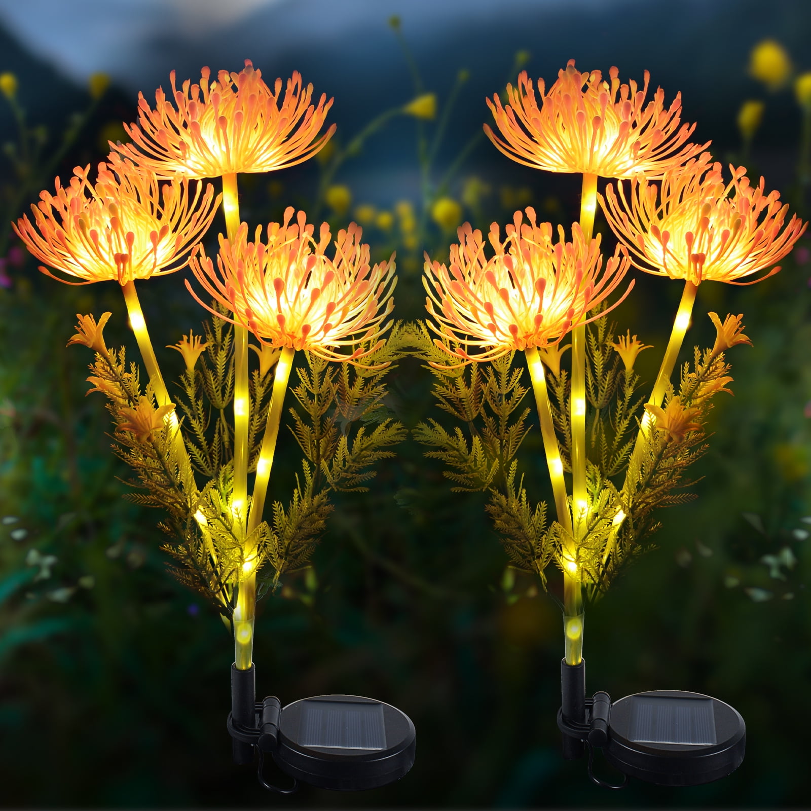 Qoosea Solar Garden Lights, Solar Flowers Lights with LED Glowing Flowers Stems Outdoor for Garden Decoration Yard Decor, 2 Pack