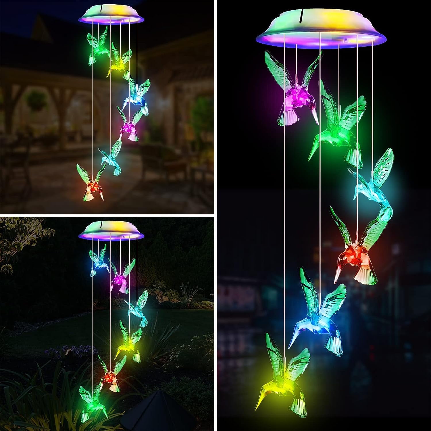 Qoosea Solar Hummingbird Wind Chimes: Color Changi