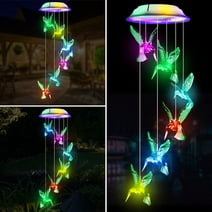 Qoosea Solar Hummingbird Wind Chimes, Color Changing Solar Garden Lights Outdoor Waterproof LED Hanging Light Wind Chime Lights Gifts for Christmas Garden Decoration