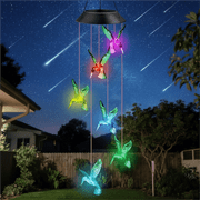 Qoosea Solar Hummingbird Wind Chimes with Color Changing Lights, Outdoor Waterproof LED Solar Hanging Decor for Garden, Yard, Patio, Christmas Decoration
