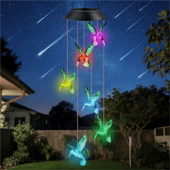 Qoosea Solar Hummingbird Wind Chimes with Color Changing Lights, Outdoor Waterproof LED Solar Hanging Decor for Garden, Yard, Patio, Christmas Decoration