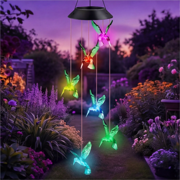Qoosea Solar Hummingbird Wind Chimes with Color Changing Lights, Outdoor Waterproof LED Solar Hanging Decor for Garden, Yard, Patio, Christmas Decoration