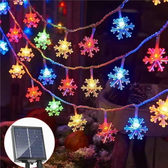 Qoosea Solar Lights Outdoor, Waterproof 100 LED Snowflake Fairy Lights, 39 ft Outdoor Christmas Decoration, String Lights for Party, Patio, Room Decor