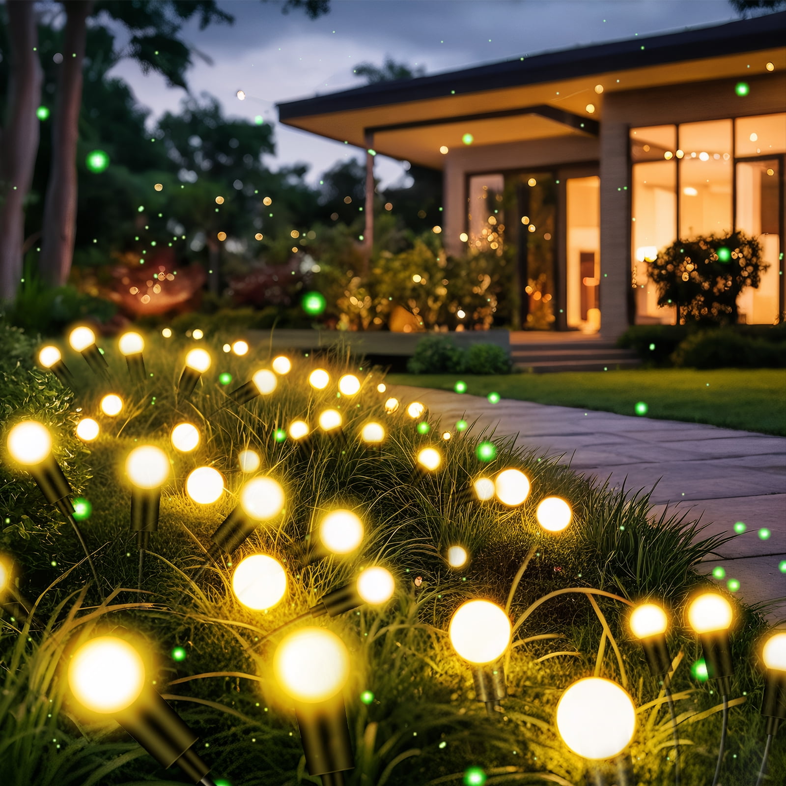 Qoosea Solar Lights Outdoor Waterproof Garden Lights 4 Pack 24 Lights Solar Firefly Lights for Yard Garden Patio Path Lawn Pathway