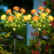 Qoosea Solar Lights Outdoor Waterproof, Yard Decorations Outdoor Solar Light up Flowers Solar Yard Lights, 2 pack LED Outdoor Solar Flowers Lights for Yard Garden Patio Home Decor