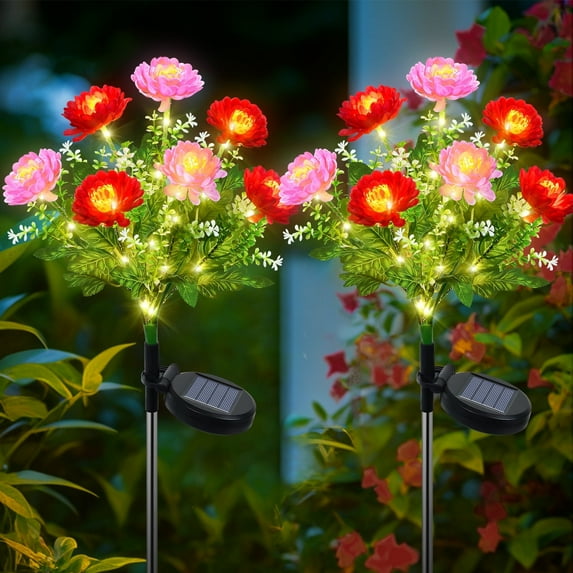 Qoosea Solar Lights Outdoor Waterproof, Yard Decorations Outdoor Solar Light up Flowers Solar Yard Lights, 2 pack Outdoor Solar Flowers Lights for Yard Garden Patio Home Decor