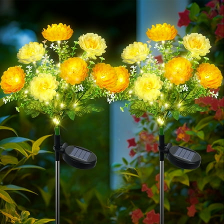 Qoosea Solar Lights Outdoor Waterproof, Yard Decorations Outdoor Solar Light up Flowers Solar Yard Lights, 2 pack Outdoor Solar Flowers Lights for Yard Garden Patio Home Decor