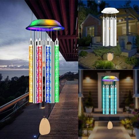 Qoosea Solar Wind Chimes, 6 LED Tubes Color Changing Solar Wind Chimes for Outside, Waterproof Multi-Color Solar Powered Wind Chime Outdoor for Christmas Garden Porch Decoration