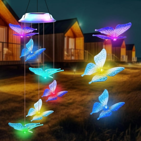 Qoosea Solar Wind Chimes, Colorful Butterfly Wind Chime Lights for Outdoor Decor Hanging Garden Decor, Birthday Gifts Valentines Day Mothers Day