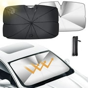 Qoosea Windshield Sun Shade Umbrella for Car with 10 Shafts Car Front Windshield Sunshade Sun Shade UV Protector for Car Foldable Protector with Soft Drawstring Pull Ring