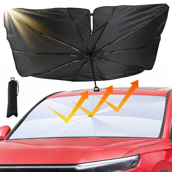 Qoosea Windshield Sun Shade Umbrella, Foldable Car Sunshade Windshield Cover with 3.9in Extension for Heat Insulation UV Block for Auto Front Window, Large 57 x 33.5 in