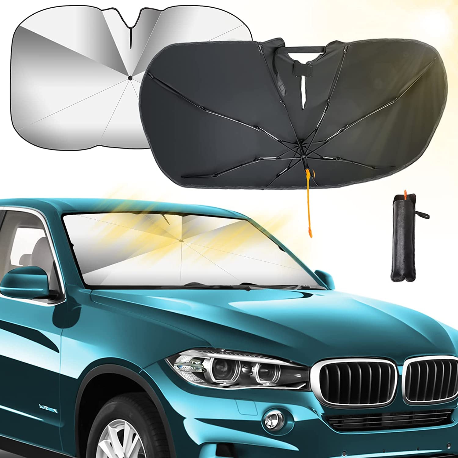 MROWCA Car Front Windshield Sun Shade Umbrella,Foldable Front - Foto 3