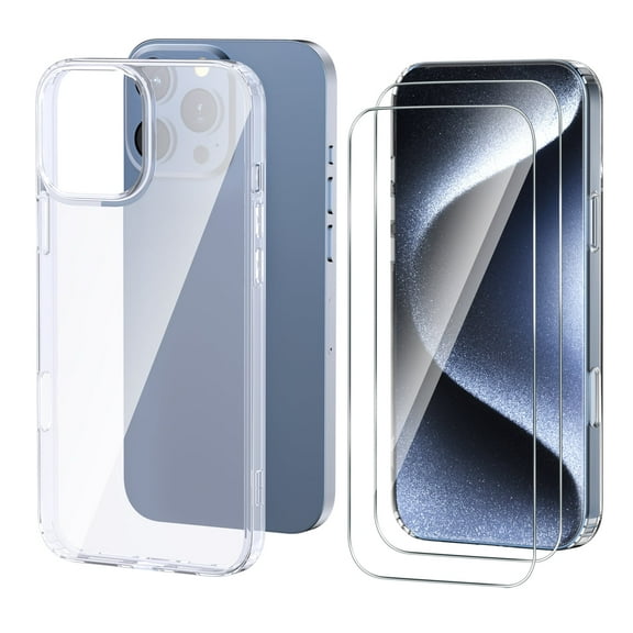 Qoosea for iPhone 16 Pro Max Case Set with 2 Tempered-Glass Screen Protector Yellowing and Scratch Resistant Phone Case, Classic Series, Clear