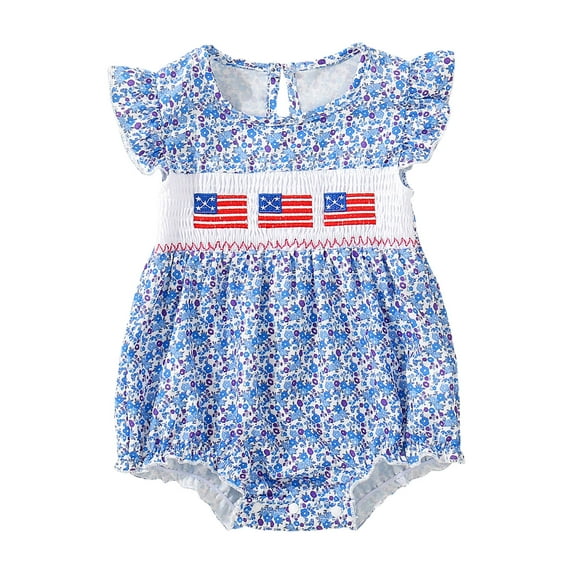 Qopobobo Baby Bodysuit 4th of July Baby Outfit Newborn Boy Usa Romper Letter&Flag Embroidery Short Sleeve Jumpsuit One Piece Summer Clothes Blue,12-18 Months