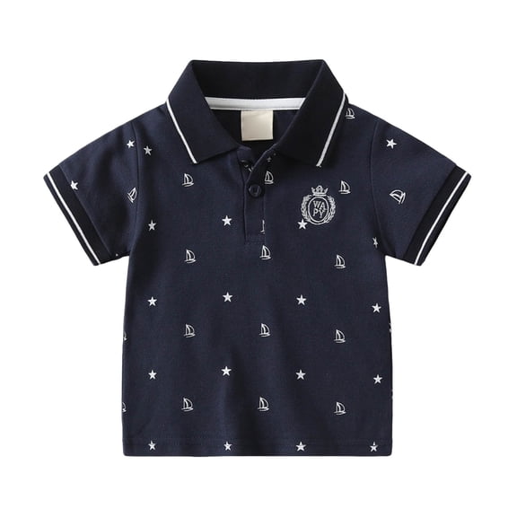 Qopobobo Baby Boy Polo Shirt Toddler Uniform Shirts Boys' School Uniform Short Sleeve Polo Shirt, Button Closure, Comfortable & Soft Pique Fabric Navy,3-4 Years