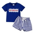 thumbnail image 1 of Qopobobo Baby Boy Short Sets 4th of July Baby Boys Independence Day Clothes Print Short Sleeve Round T-Shirts and Contrast Color Shorts 2Pcs Set 0-3T My First Independence 's Day Blue,2-3 Years, 1 of 6