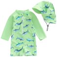 thumbnail image 1 of Qopobobo Baby Boy Swimsuit Boys Bathing Suit Boys Rash Guard Swim Set Boys Long Sleeve Swim Shirt with Swim Trunks Two Piece Bathing Suits for Toddler Baby Boys Green,12-18 Months, 1 of 7