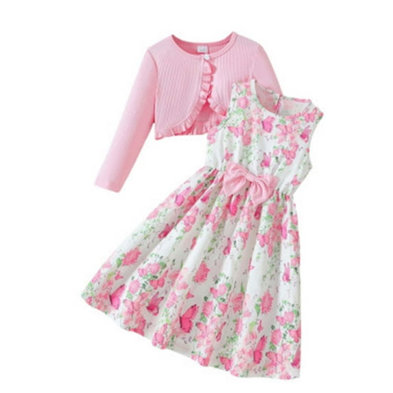 Qopobobo Baby Girl Dresses Girls Dress Toddler Baby Girl Easter Outfit Bunny Sleeveless Dress Fly Sleeve Smocked Easter Dresses Little Girls Spring Clothes Red,4-5 Years