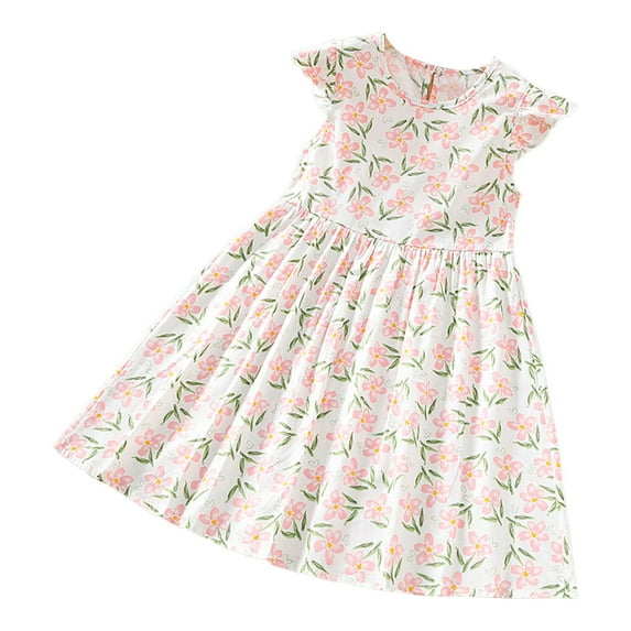 Qopobobo Baby Girl Dresses Teen Dress Toddler Baby Girl Easter Outfit Bunny Sleeveless Dress Fly Sleeve Smocked Easter Dresses Little Girls Spring Clothes White,5-6 Years