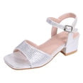 thumbnail image 1 of Qopobobo Baby Girl Sandals Girls Sandals Girls Platform Sandals Open Toe Ankle Strap Wedge Sandals Summer Dress Shoes for Toddler Silver,12, 1 of 8