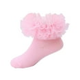 thumbnail image 1 of Qopobobo Girls Ankle Socks Girls Ankle High Socks Lace Ruffle Solid Color Cute Breathable Fashionable Sock for Dance Pink,0-6 Months, 1 of 7