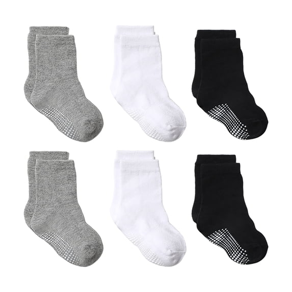 Qopobobo Baby Toddler Socks Non-Slip Grip 6PC Children Socks Comfortable Soft Fashion Solid Color Children Floor Socks F,5-7 Years