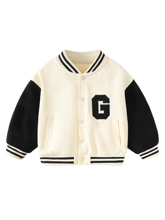 Qopobobo Baseball Jacket Kids Jackets Kids Varsity Jacket Girls Boys Baseball Jacket Coat School Uniform with Pocket White,3-4 Years