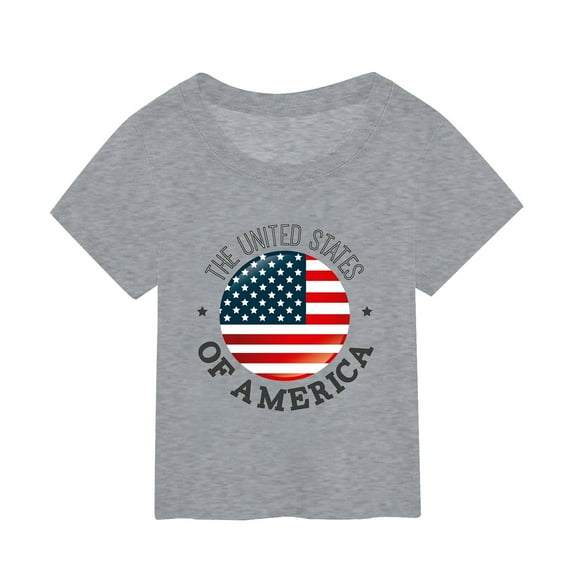 Qopobobo Birthday Girl Shirt Toddler Casual Patriotic Tshirts Boys Cotton Tee Shirts Girls 4th of July USA Flag Graphic Tees Kids Clothes Blue Grey,2-3 Years